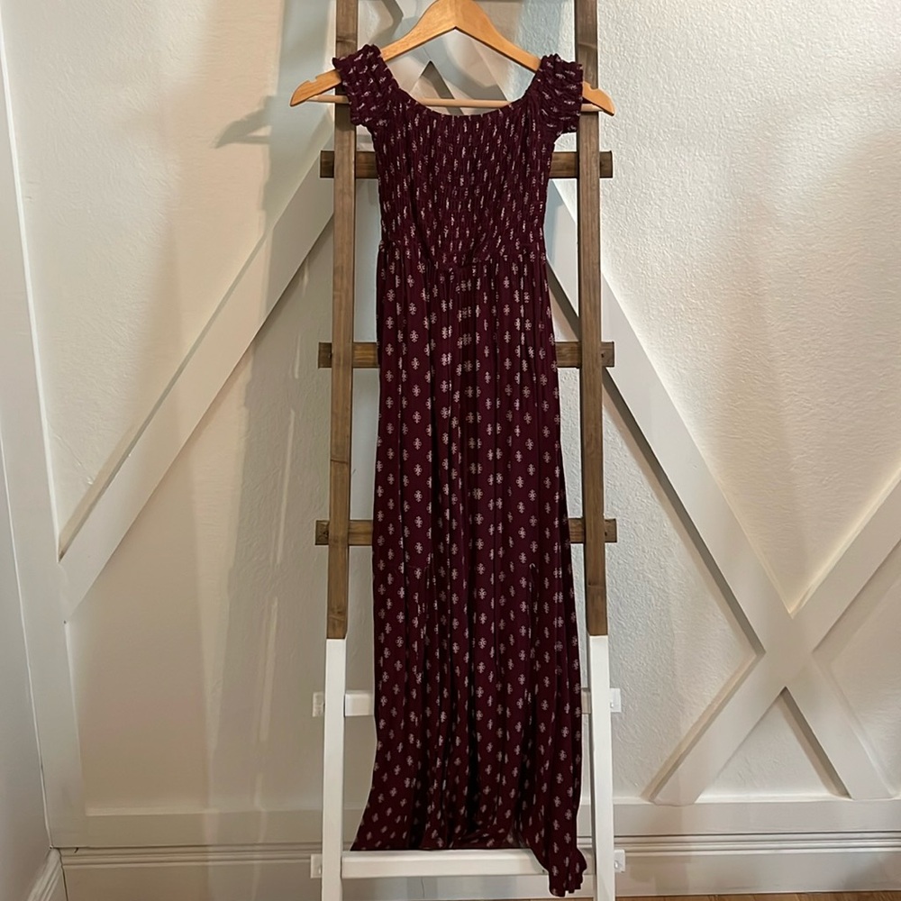 Plum/ Maroon ruched maxi dress